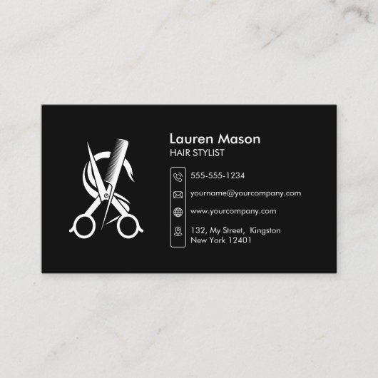 Elegant Eenvoudig Zwart Haarstylist Haardressoir Visitekaartje (Voorkant)