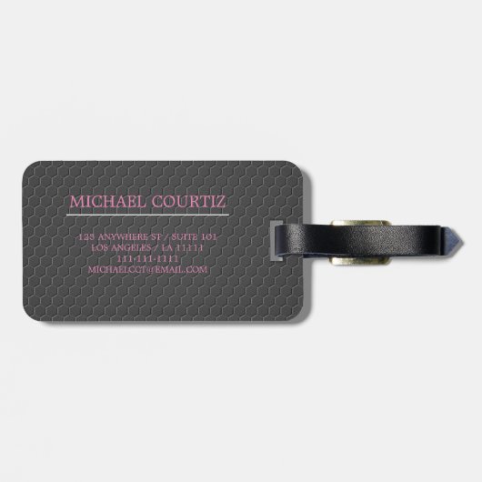 Elegant eenvoudig zwart metaal Monogrammen persona Bagagelabel (Achterkant horizontaal)