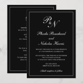 Elegant eenvoudig zwart monogram in één bruiloft kaart (Voorkant / Achterkant)