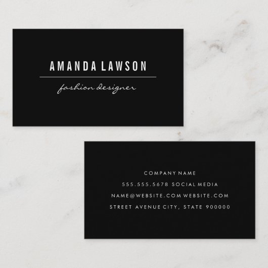 Elegant Eenvoudig Zwart Visitekaartje (Voorkant / Achterkant)