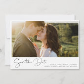 Elegant eenvoudig zwart-wit 4 foto Verloving Save The Date (Voorkant)