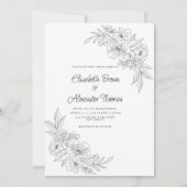 Elegant eenvoudig zwart wit bloemenbruiloft kaart (Voorkant)