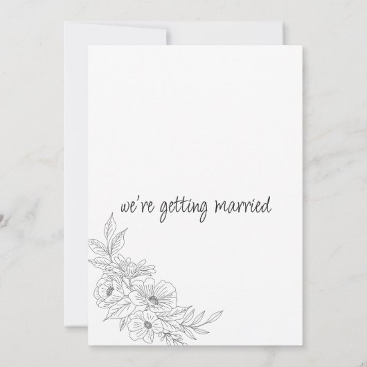 Elegant eenvoudig zwart wit bloemenbruiloft kaart (Achterkant)