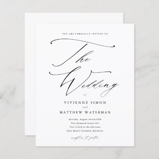 Elegant Eenvoudig Zwart-wit Budget Bruiloft (Voorkant / Achterkant)