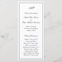 Elegant Eenvoudig Zwart Wit Formeel Monogram Huwel Programmakaart