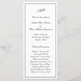 Elegant Eenvoudig Zwart Wit Formeel Monogram Huwel Programmakaart