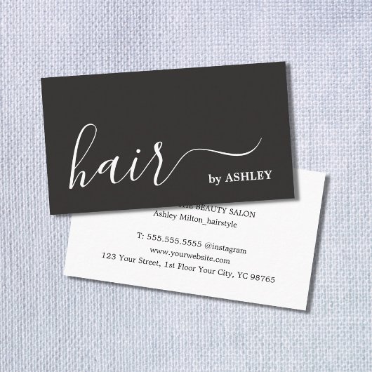 Elegant Eenvoudig Zwart Wit Haar Stylist Visitekaartje