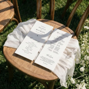 Elegant Eenvoudig Zwart & Wit Hart Trouwfeest Programmakaart