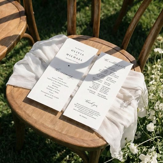 Elegant Eenvoudig Zwart & Wit Hart Trouwfeest Programmakaart