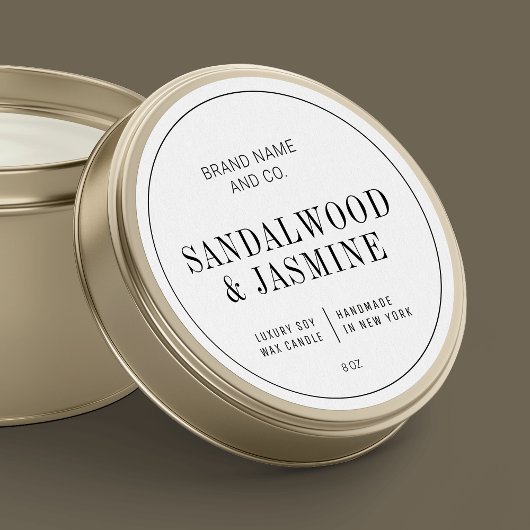 Elegant Eenvoudig Zwart & Wit Kaars Productlabel Ronde Sticker