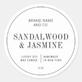 Elegant Eenvoudig Zwart & Wit Kaars Productlabel Ronde Sticker (Voorkant)