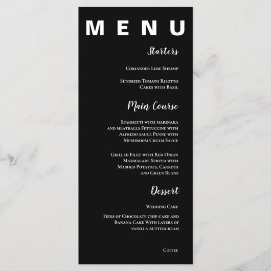 Elegant Eenvoudig Zwart Wit Klassiek Bruiloft Menu (Voorkant)