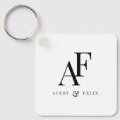 Elegant eenvoudig zwart-wit koppelmonogram sleutelhanger (Voorkant)