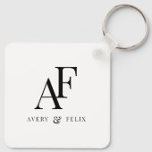 Elegant eenvoudig zwart-wit koppelmonogram sleutelhanger (Achterkant)