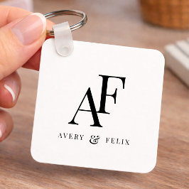 Elegant eenvoudig zwart-wit koppelmonogram sleutelhanger