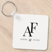 Elegant eenvoudig zwart-wit koppelmonogram sleutelhanger
