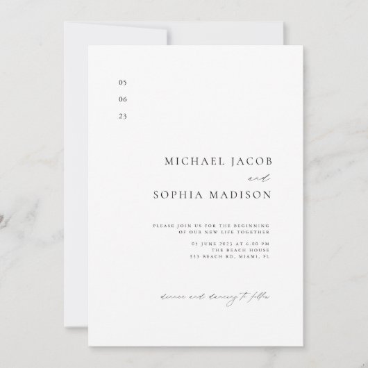 Elegant Eenvoudig Zwart & Wit Minimalistisch Huwel Kaart (Voorkant)