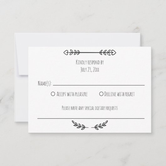 Elegant eenvoudig zwart-wit minimalistisch RSVP kaartje (Voorkant)