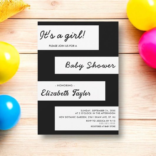 Elegant eenvoudig zwart-wit modern Baby shower Kaart