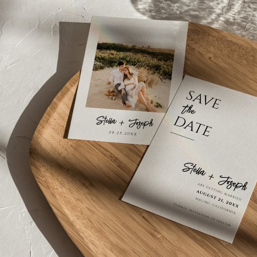Elegant Eenvoudig Zwart & Wit Modern Fotohuwelijk Save The Date