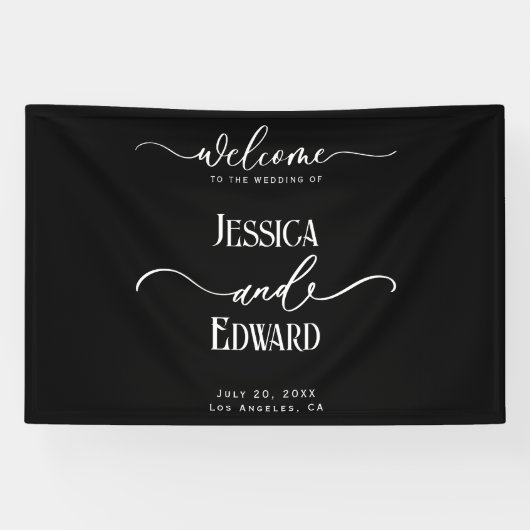 Elegant Eenvoudig Zwart Wit Modern Minimaal Script Spandoek (Horizontaal)