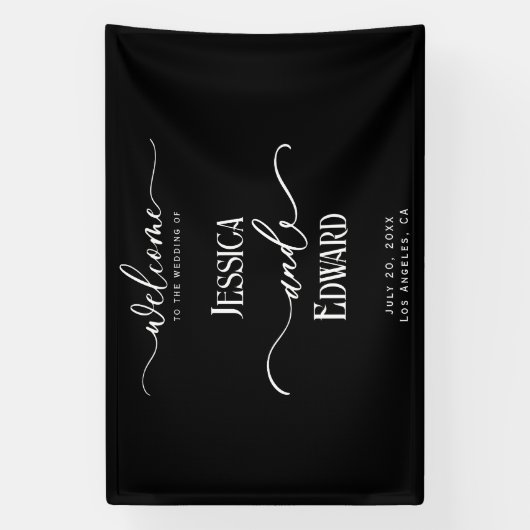 Elegant Eenvoudig Zwart Wit Modern Minimaal Script Spandoek (Verticaal)