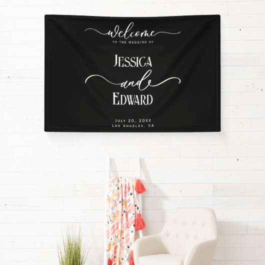 Elegant Eenvoudig Zwart Wit Modern Minimaal Script Spandoek (Insitu)