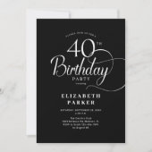 Elegant eenvoudig zwart wit script 40e verjaardag kaart (Voorkant)