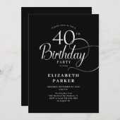 Elegant eenvoudig zwart wit script 40e verjaardag kaart (Voorkant / Achterkant)