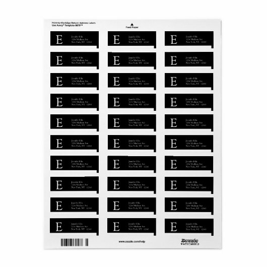 Elegant Eenvoudige Adresetiketten Monogram E Etiket (Full Sheet)