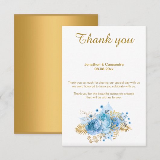 ELEGANT EENVOUDIGE BLAUWE BLOEMEN GOUDEKANT DANKJE KAART (Voorkant / Achterkant)