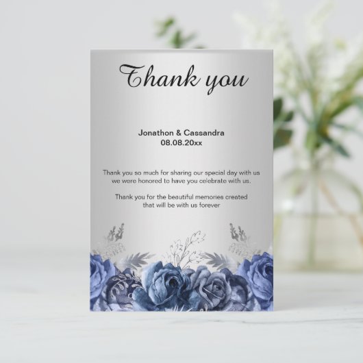 ELEGANT EENVOUDIGE BLAUWE VERSILVER DANK JE KAART (Staand voorkant)