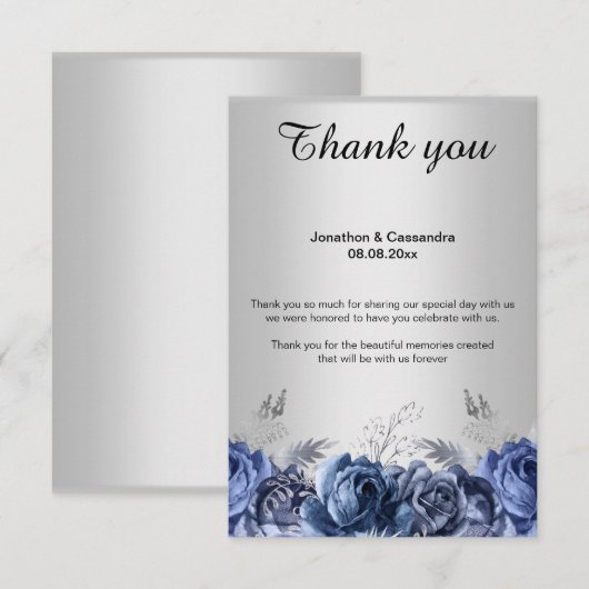 ELEGANT EENVOUDIGE BLAUWE VERSILVER DANK JE KAART (Voorkant / Achterkant)