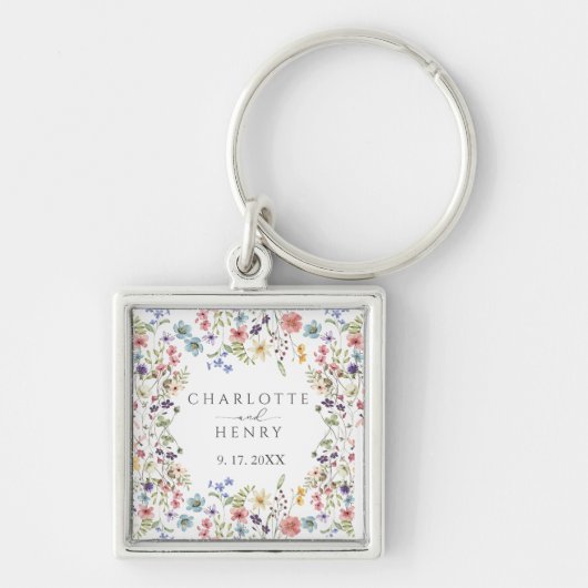 Elegant Eenvoudige Bloemen Wildbloemen Bruiloft Sleutelhanger (Voorkant)