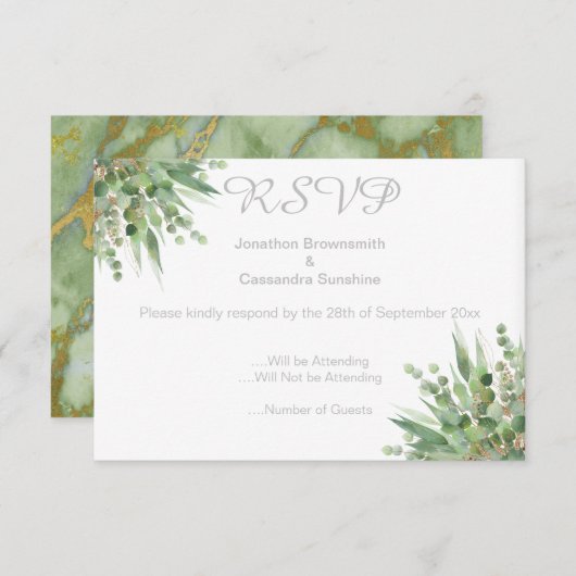 ELEGANT EENVOUDIGE EUCALYPTUS SILVER RSVP INVITATI KAART (Voorkant / Achterkant)