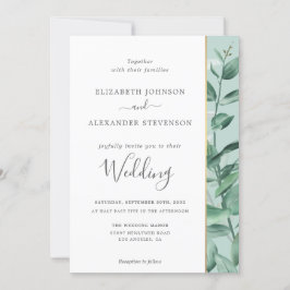 Elegant eenvoudige eucalyptusbruine moderne bruilo kaart
