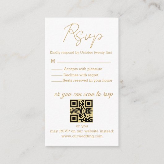 elegant eenvoudige gouden foto rsvp bruiloft qr co informatiekaartje (Voorkant)