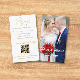 elegant eenvoudige gouden foto rsvp bruiloft qr co informatiekaartje