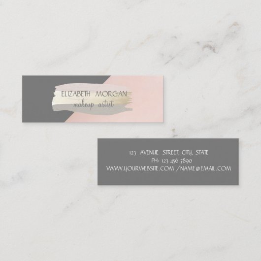 Elegant eenvoudige grijze, roze Folie penseelstree Mini Visitekaartje (Voorkant / Achterkant)