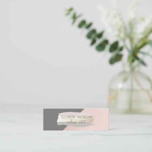 Elegant eenvoudige grijze, roze Folie penseelstree Mini Visitekaartje (Staand voorkant)