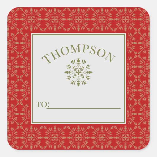 Elegant eenvoudige groene moderne sneeuwvlok van vierkante sticker (Voorkant)