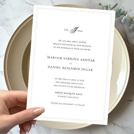 Elegant Eenvoudige Kalligrafie Monogram Witte Brui Kaart