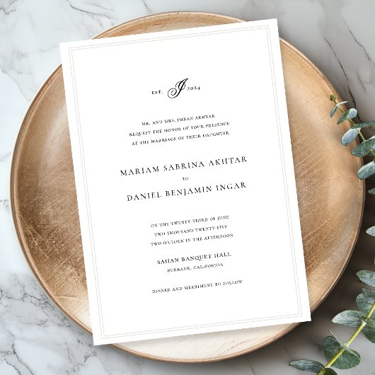 Elegant Eenvoudige Kalligrafie Monogram Witte Brui Kaart