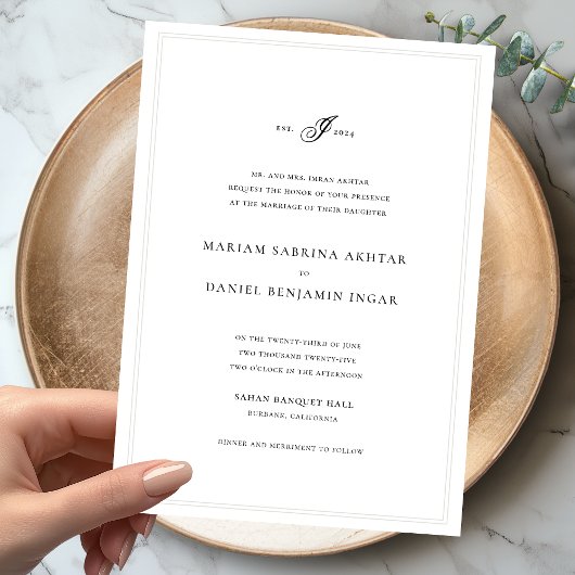 Elegant Eenvoudige Kalligrafie Monogram Witte Brui Kaart