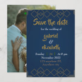 elegant & eenvoudige luxe blauwe trouwuitnodiging kaart (Voorkant / Achterkant)