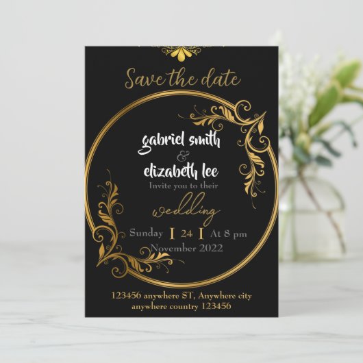 elegant & eenvoudige luxe gouden trouwuitnodiging kaart (Staand voorkant)