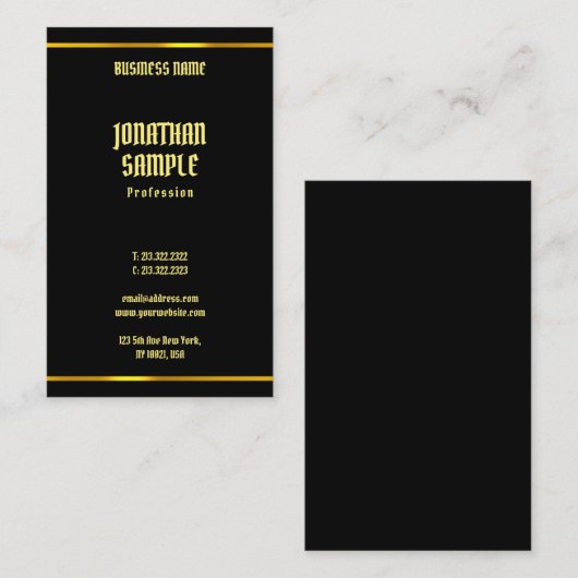 Elegant eenvoudige, moderne zwarte en gouden Sjabl Visitekaartje (Voorkant / Achterkant)