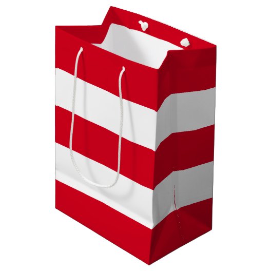 Elegant eenvoudige rode witte strepen medium cadeauzakje (Voorkant Gekanteld)