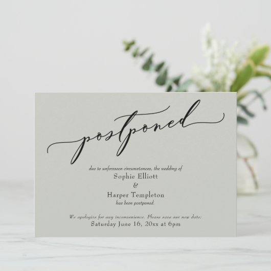 Elegant Eenvoudige Sage Groen Uitgestelde Bruiloft Kaart (Staand voorkant)