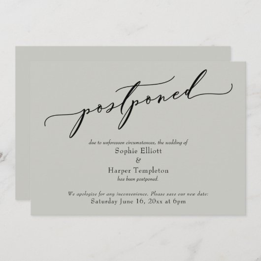 Elegant Eenvoudige Sage Groen Uitgestelde Bruiloft Kaart (Voorkant / Achterkant)